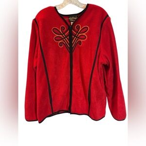 Bob Mackie Wearable Art Jacket Womens Sz XL Red Embroidered Zip Up